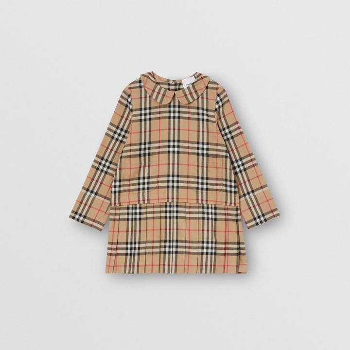 Burberry Burberry Childrens Peter Pan Collar Vintage Check Cotton Dress, Size: 6y, Beige