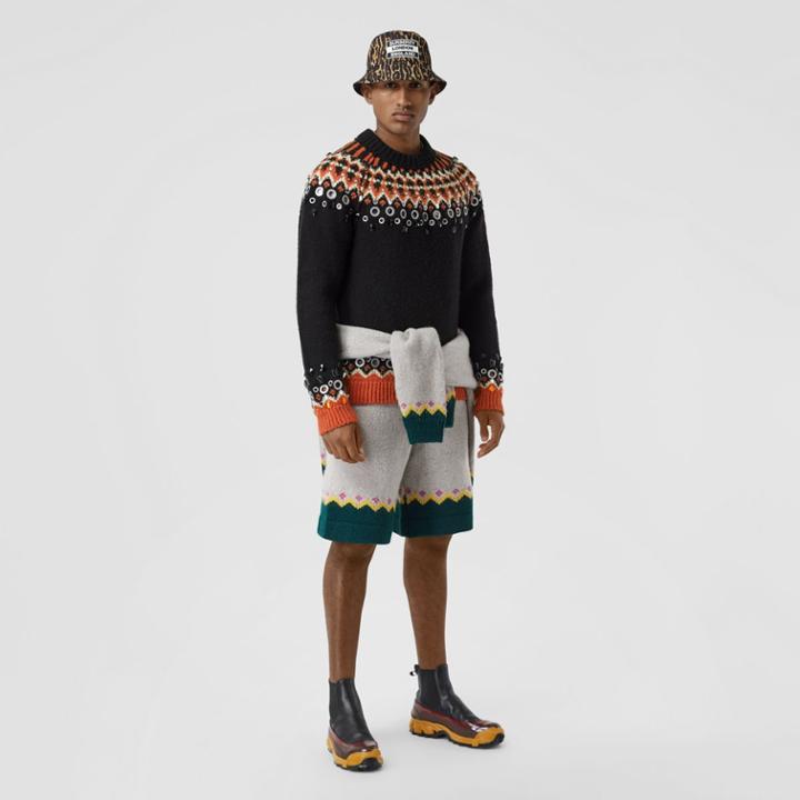 Burberry Burberry Embellished Fair Isle Wool Sweater, Black
