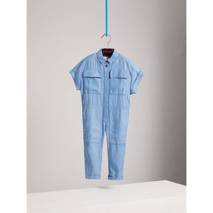 Burberry Burberry Short-sleeve Chambray Jumpsuit, Size: 8y, Blue
