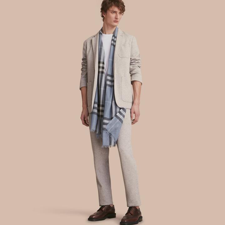 Burberry Burberry Slim Fit Herringbone Cotton Blend Jersey Trousers, Size: 40, Grey