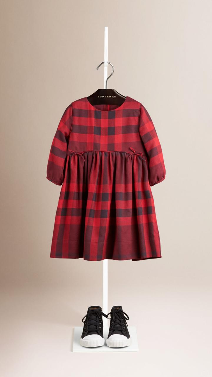 Burberry Burberry Childrens Check Cotton Dress With Bow Detail, Size: 8y, Red