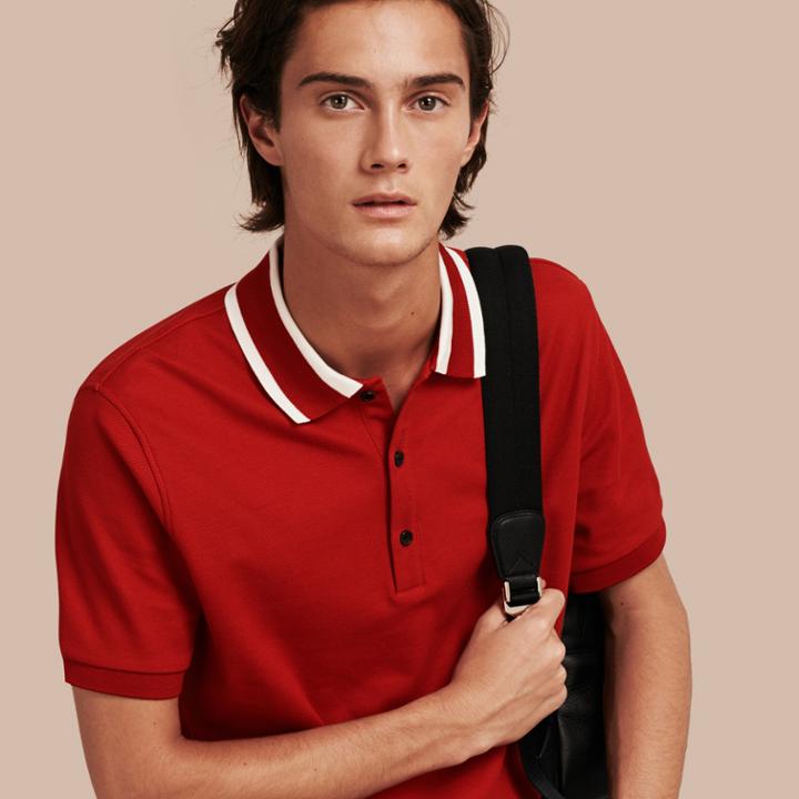 Burberry Burberry Striped Collar Cotton Piqu Polo Shirt, Size: M, Red