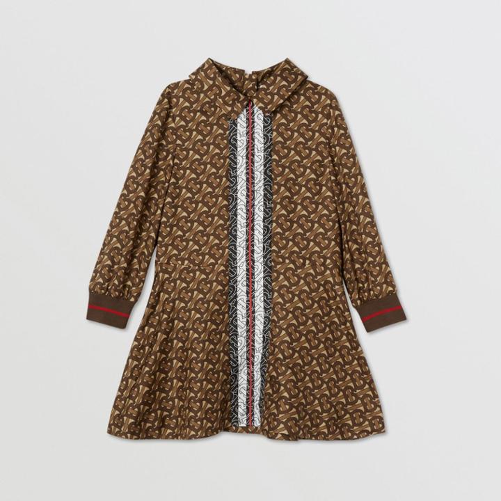 Burberry Burberry Childrens Long-sleeve Monogram Stripe Print Silk Dress, Size: 10y, Brown