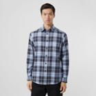 Burberry Burberry Embroidered Logo Ombr Check Cotton Shirt, Blue