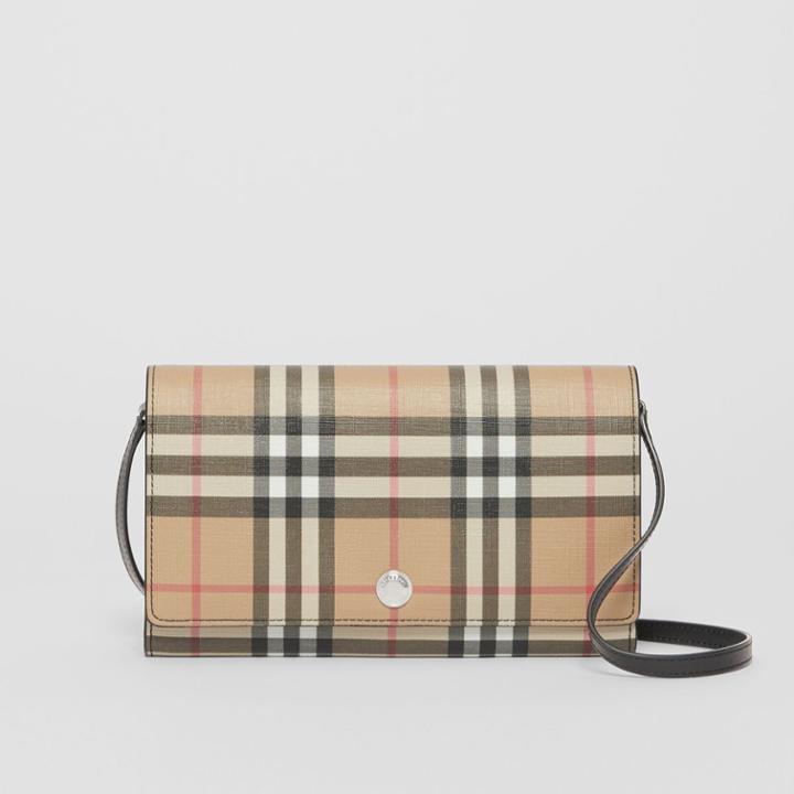 Burberry Burberry Vintage Check E-canvas Wallet With Detachable Strap, Black