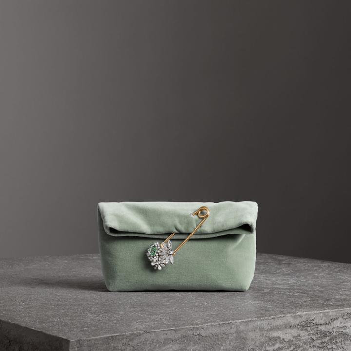 Burberry Burberry The Small Pin Clutch In Velvet, Blue
