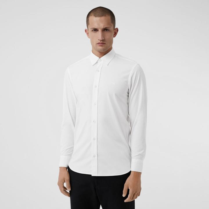 Burberry Burberry Check Cuff Stretch Cotton Poplin Shirt, Size: Xl, White