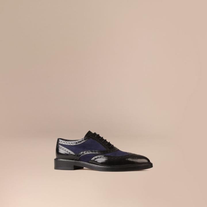 Burberry Burberry Leather And Suede Wingtip Brogues, Size: 38w, Blue