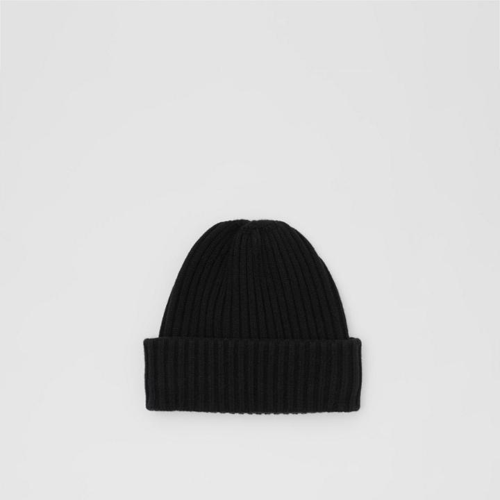 Burberry Burberry Icon Stripe Trim Rib Knit Cashmere Beanie, Black