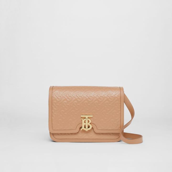 Burberry Burberry Medium Monogram Leather Tb Bag, Beige