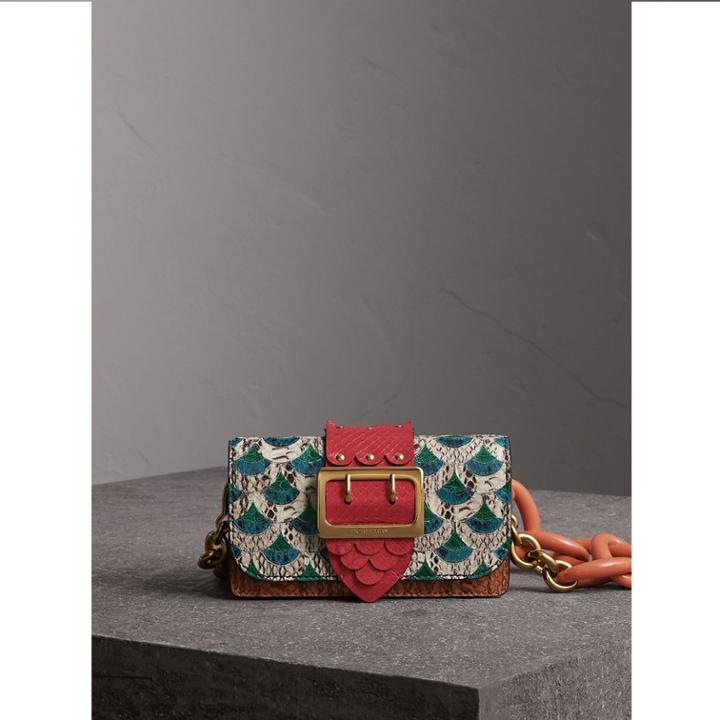 Burberry Burberry The Small Buckle Bag In Scallop Trim Snakeskin And Ostrich, Brown