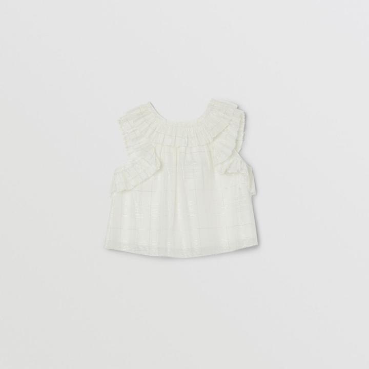 Burberry Burberry Childrens Ruffle Detail Metallic Check Cotton Silk Top, Size: 14y