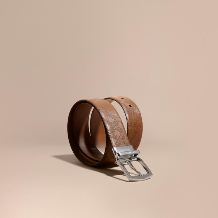 Burberry Burberry Reversible Embossed Check Leather Belt, Size: 90, Brown