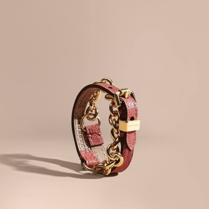 Burberry Burberry Double-wrap Grainy Leather And Chain Bracelet, Red