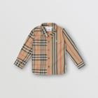 Burberry Burberry Childrens Panelled Vintage Check And Icon Stripe Cotton Shirt, Size: 2y, Beige