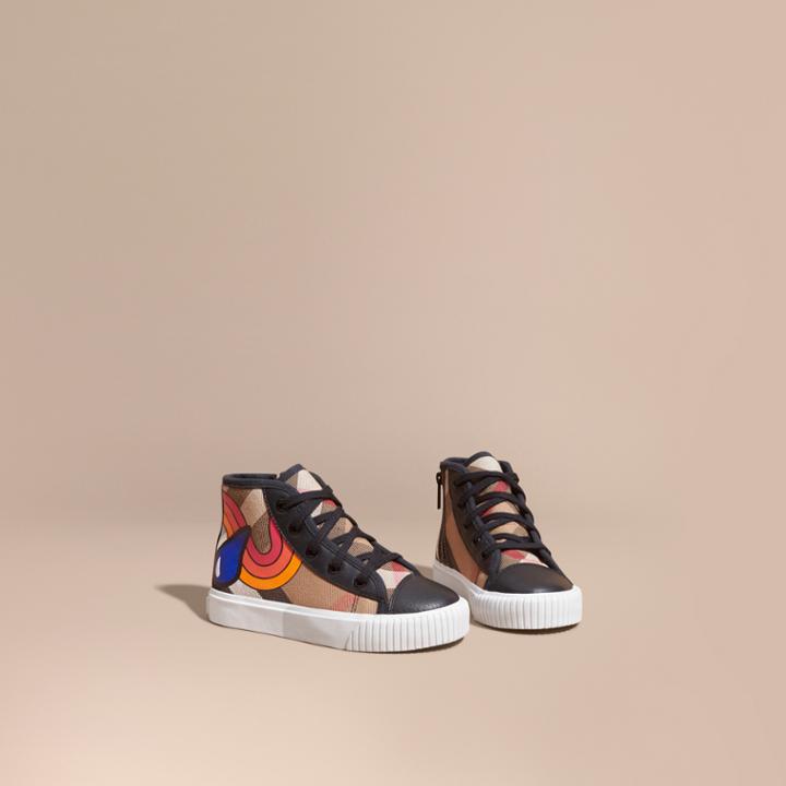 Burberry Burberry Printed House Check High-top Trainers, Size: 30, Black