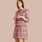 Burberry Burberry Ruffle Detail Cotton Check Shirt Dress, Size: 10, Pink