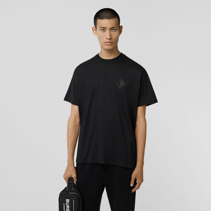 Burberry Burberry Crystal Monogram Motif Cotton Oversized T-shirt, Black