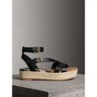 Burberry Burberry Leather And House Check Espadrille Sandals, Size: 37.5, Black
