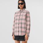 Burberry Burberry Embroidered Logo Check Cotton Oversized Shirt, Size: 0