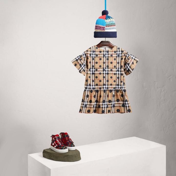 Burberry Burberry Gathered Polka-dot Check Cotton Dress, Size: 8y