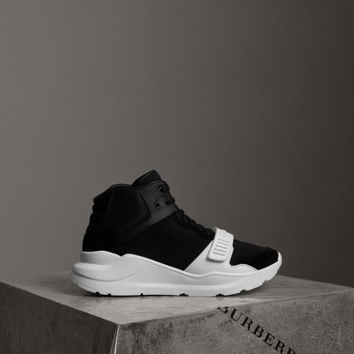 Burberry Burberry Suede Trim Neoprene High-top Sneakers, Size: 37, Black