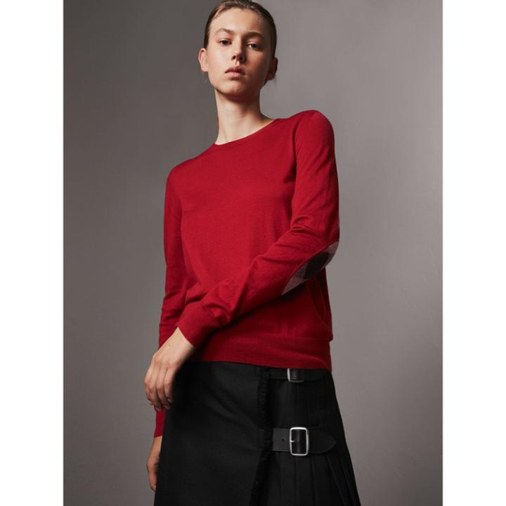 Burberry Burberry Check Detail Merino Wool Sweater, Red