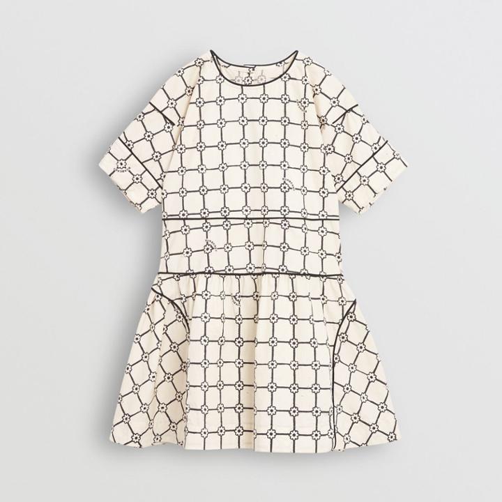 Burberry Burberry Childrens Piping Detail Flower Print Cotton Dress, Size: 4y, Beige