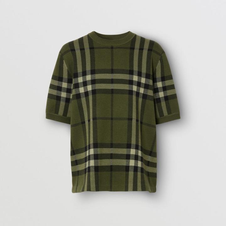 Burberry Burberry Short-sleeve Check Silk Wool Jacquard Top