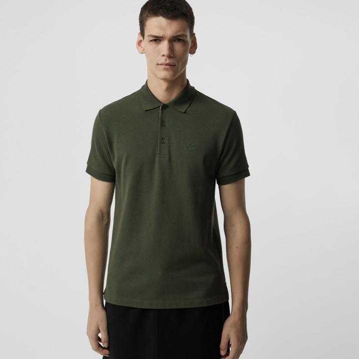Burberry Burberry Check Placket Cotton Polo Shirt, Green