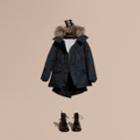 Burberry Burberry Showerproof Hooded Coat With Detachable Raccoon Trim, Size: 6y, Blue