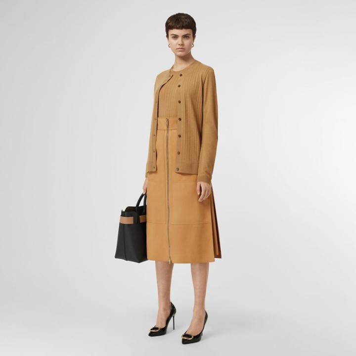 Burberry Burberry Short-sleeve Rib Knit Cashmere Sweater, Brown