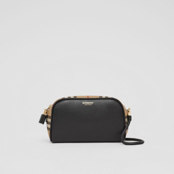 Burberry Burberry Leather And Vintage Check Half Cube Crossbody Bag, Beige