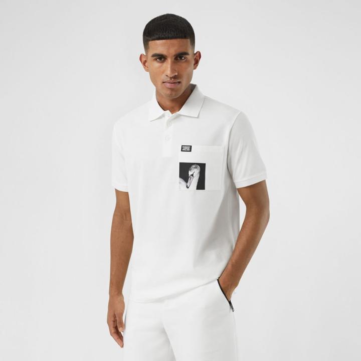 Burberry Burberry Swan Print Cotton Polo Shirt, White