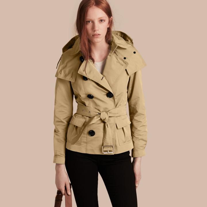Burberry Burberry Showerproof Taffeta Trench Jacket With Detachable Hood, Size: 12, Green