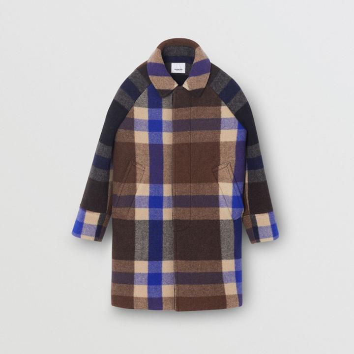 Burberry Burberry Childrens Check Wool Cashmere Blend Car Coat, Size: 12y, Blue