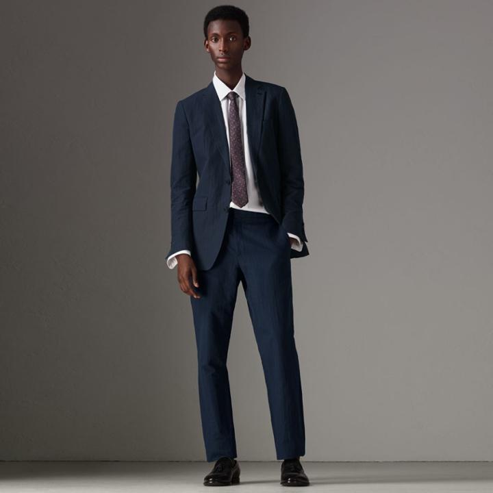 Burberry Burberry Slim Fit Pinstripe Ramie Cotton Suit, Size: 56r, Blue