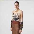 Burberry Burberry Ship Print Devor Silk Blend Oversized Shirt, Size: 04, Brown