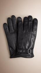 Burberry Embossed Check Detail Leather Gloves