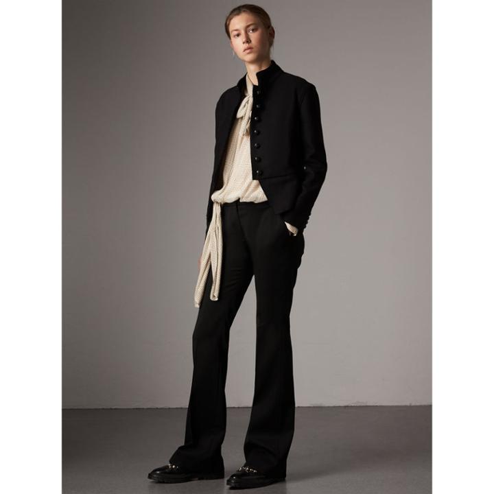 Burberry Burberry Wide-leg Wool Tailored Trousers, Size: 06, Black