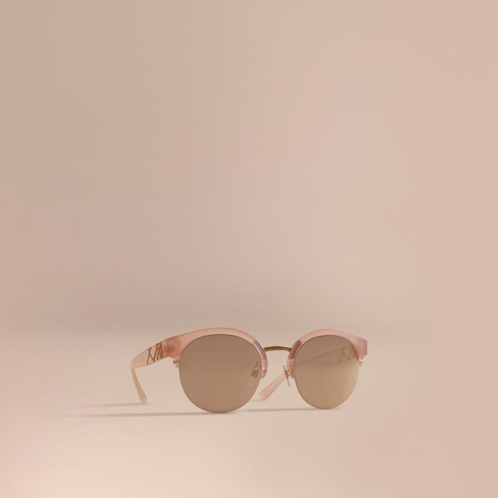 Burberry Burberry Check Detail Round Half-frame Sunglasses, White