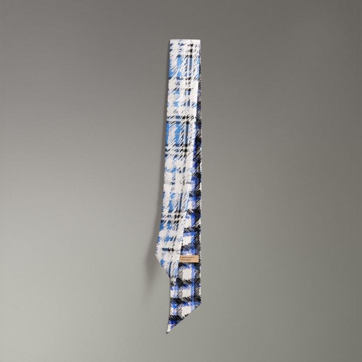 Burberry Burberry Scribble Check Silk Slim Scarf, Blue