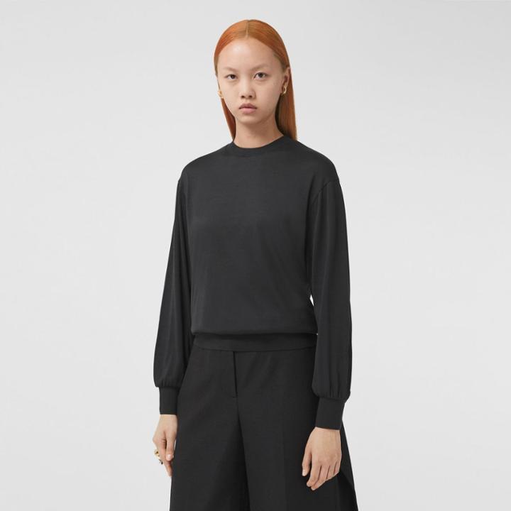 Burberry Burberry Long-sleeve Monogram Motif Silk Cotton Top, Size: Xs