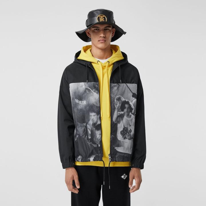 Burberry Burberry Rave Print Nylon Hooded Jacket, Grey