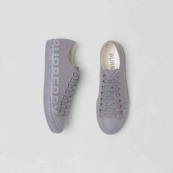 Burberry Burberry Logo Print Cotton Gabardine Sneakers, Size: 42, Grey