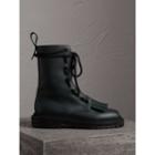 Burberry Burberry Fringe Detail Grainy Leather Military Boots, Size: 41