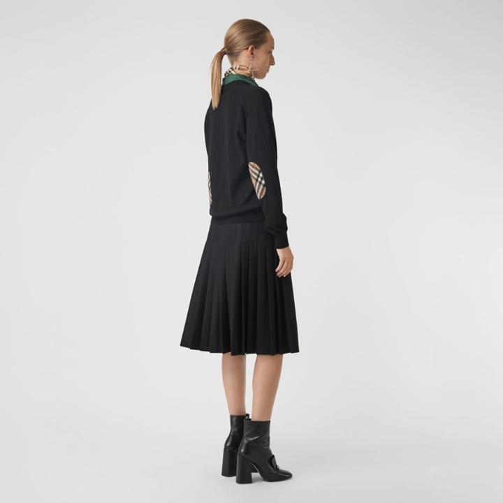 Burberry Burberry Vintage Check Detail Merino Wool Cardigan, Black