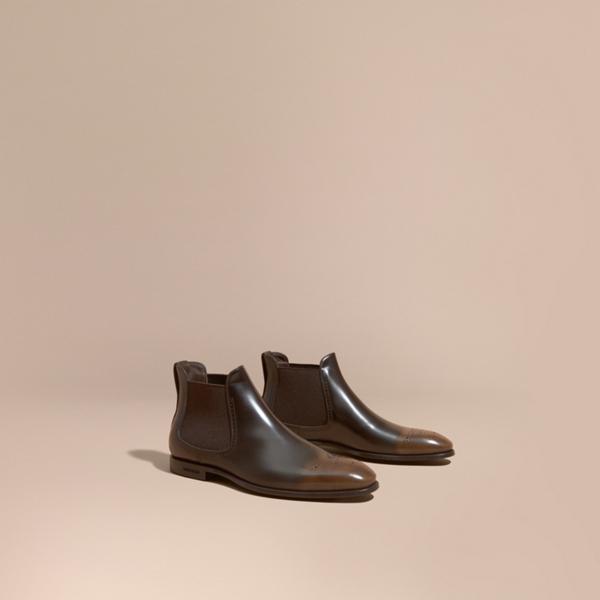 Burberry Perforated Detail Leather Chelsea Boots