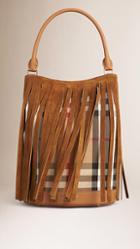 Burberry The Bucket Bag In House Check And Fringe