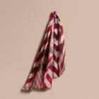 Burberry Burberry Check And Stripe Modal Cashmere Silk Scarf, Pink